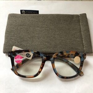 New Blue Quartz Peepers Progressive blue light filter readers +2.00 & case